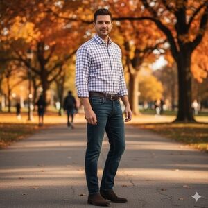 J. Crew Men's Blue and White Check Dress Shirt